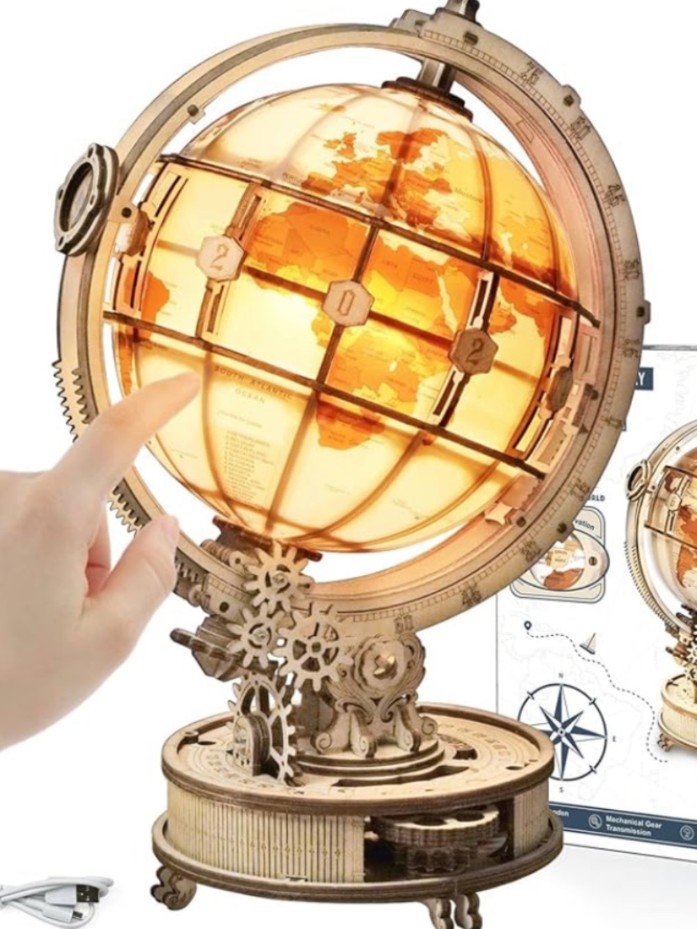 ROKR Luminous Globe (Model ST003) by Robotime, 180-piece DIY 3D wooden puzzle - Picture 3 of 3